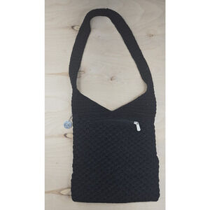 The SAK Black Hobo Bag Crochet Knit Purse Woven Shoulder Boho Hippie Spring